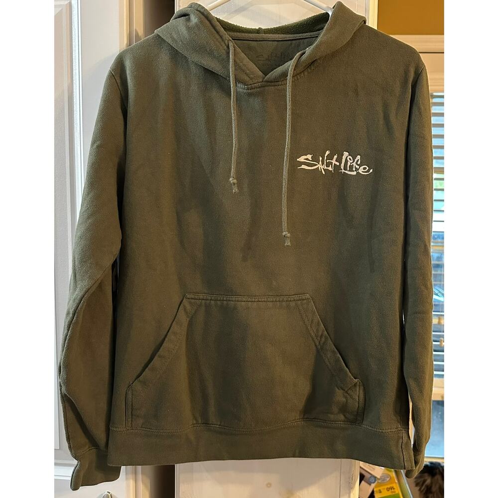 Olive Green‎ Salt Life Boy's Hoodie Sleeve Logo Sweatshirt Size Small